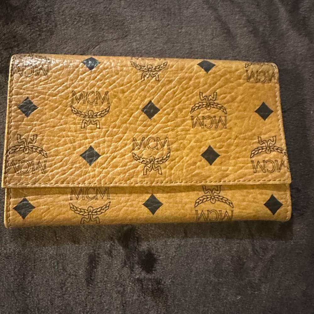 MCM Cognac Leather Clutch with Black Accents